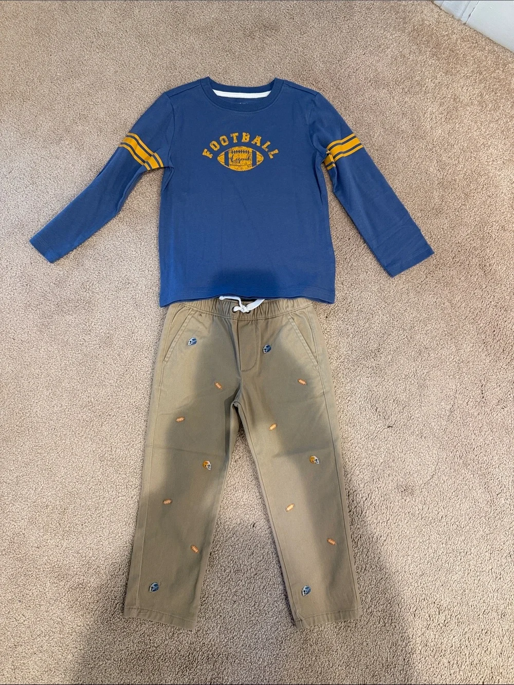 Janie and Jack Blue Football Top with Olive Embroidered Joggers